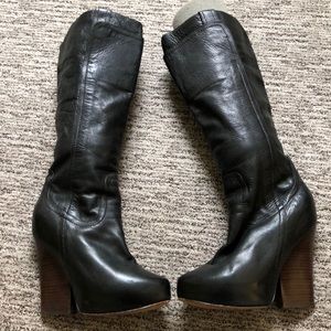 Black leather knee high boots